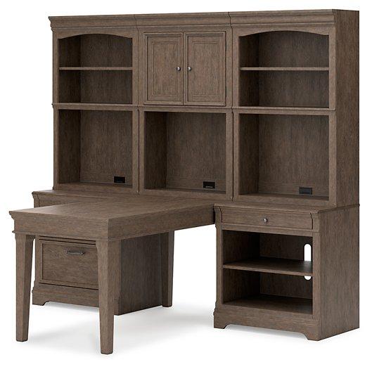 Janismore Weathered Gray 6-Piece Bookcase Wall Unit with Desk