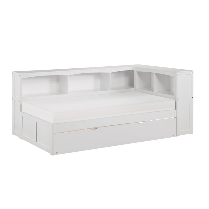 Galen-(4) Twin Bookcase Corner Platform Bed with Twin Trundle image