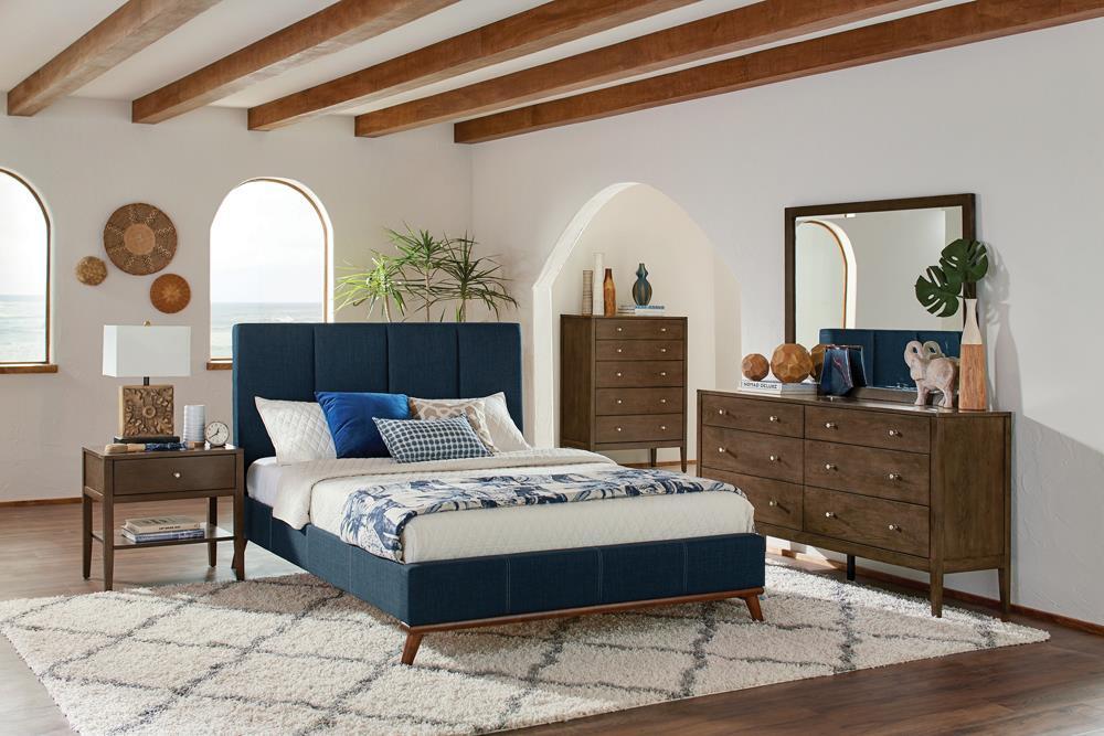 Charity Blue Upholstered King Bed