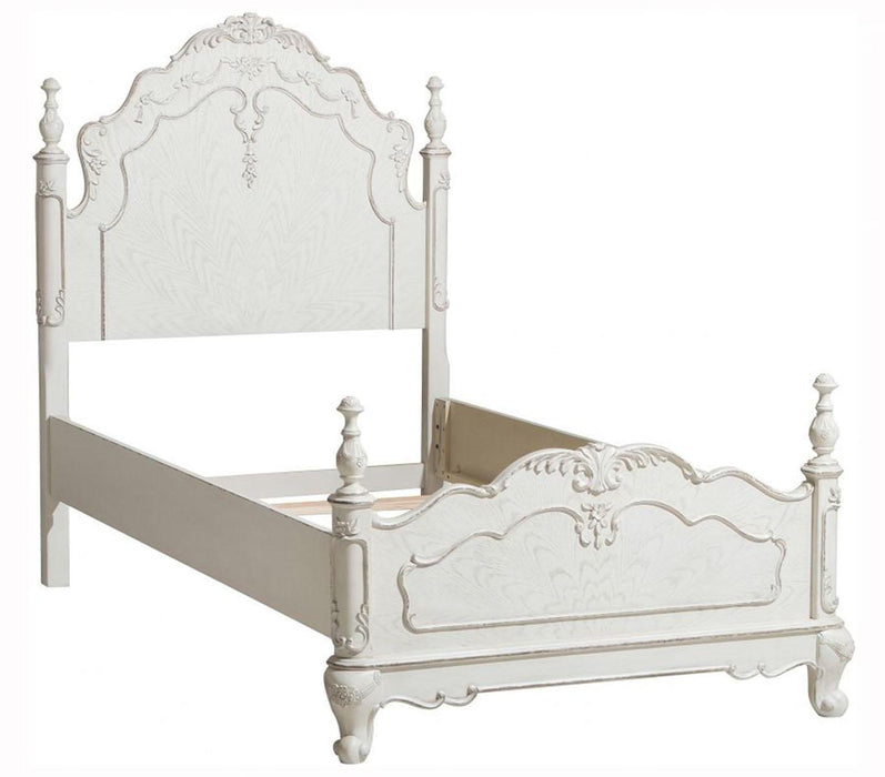 Homelegance Cinderella Twin Poster Bed in Antique White 1386TNW-1*