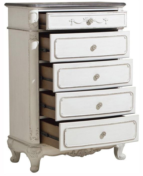 Homelegance Cinderella 5 Drawer Chest in Antique White with Grey Rub-Through 1386NW-9