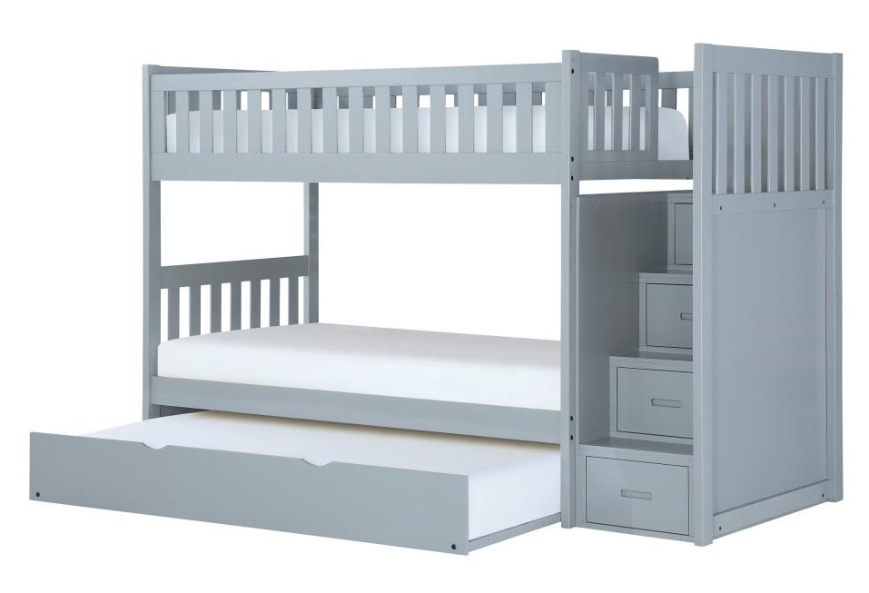 Homelegance Orion Bunk Bed w/ Reversible Step Storage and Twin Trundle in Gray B2063SB-1*R