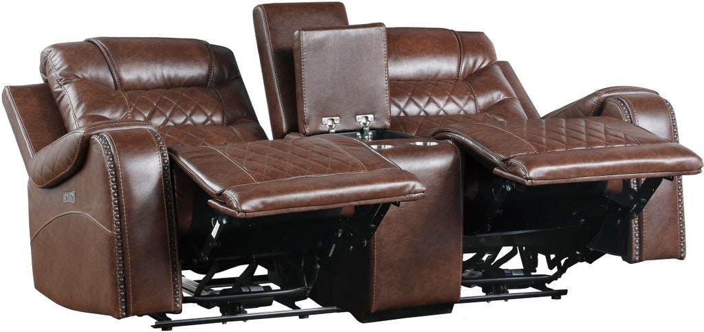 Putnam Power Double Reclining Loveseat in Brown 9405BR-2PW