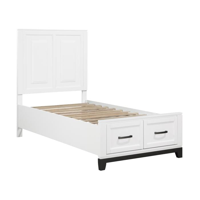 1450WHT-1-Youth (3) Twin Platform Bed with Footboard Storage