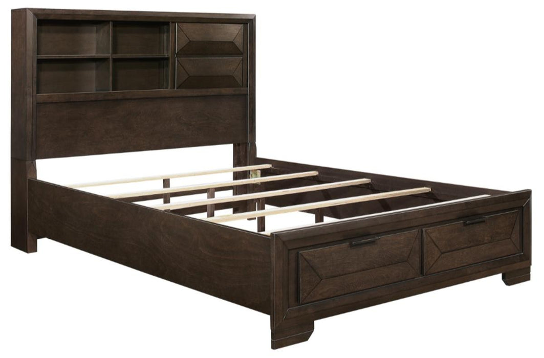 Chesky King Bookcase Bed with Footboard Storage in Warm Espresso 1753K-1EK